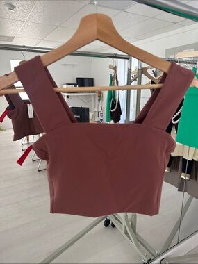 Left On Friday Mauve-Brown Square Neck Cropped Tank